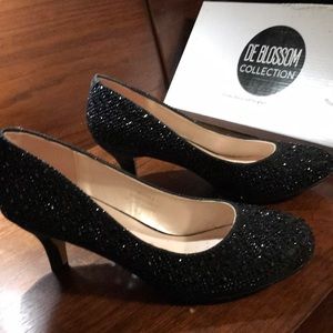 Glitter Rhinestone low-heel pumps